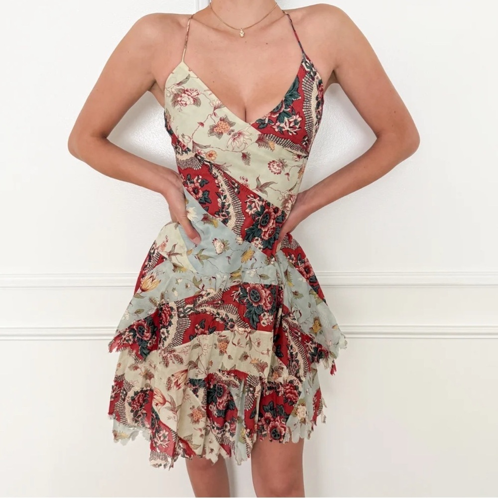 Y2K Ralph Lauren Patchwork Floral Cotton Midi Dress Handkerchief Western Vintage